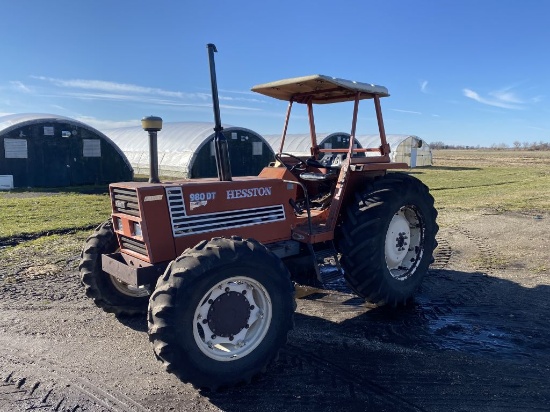 HESSTON, MODEL 980DT, 4-WD TRACTOR, OPEN STATION, ROPS CANOPY, 6 CYLINDER DIESEL, 3 PT., 540 PTO, 2 