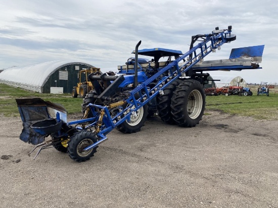 NEW HOLLAND TB110 TRACTOR, MFWD, LAKEWOOD CELERY HARVESTER, 18.4-38 REAR DUALS, 14.9-28 FRONT TIRES,