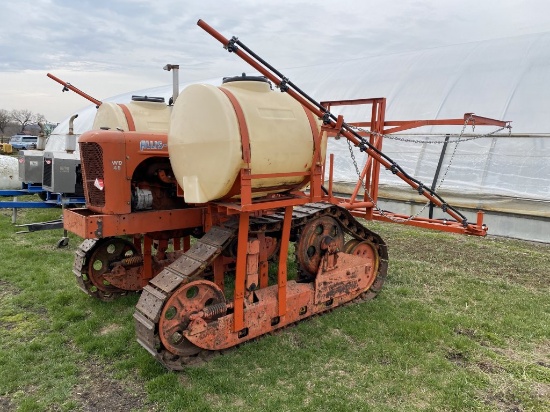 ALLIS CHALMERS OC-3 CRAWLER, WD45 MOTOR, 60'' CENTER, HIGH CLEARANCE, WITH SPRAYER, (2) 110-GALLON T