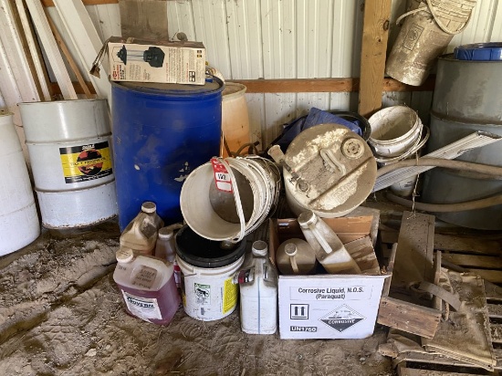 BARRELS, BUCKETS, HYDRAULIC FLUID, PESTICIDES, MOTOR OIL AND MORE
