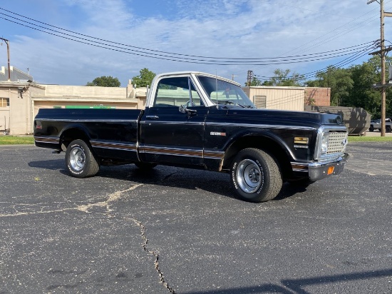 1972 CHEVROLET CHEYENE 10 PICKUP TRUCK, GAS 350 V8 ENGINE, AUTO TRANS, AM RADIO, HOLLEY CARBURETOR,