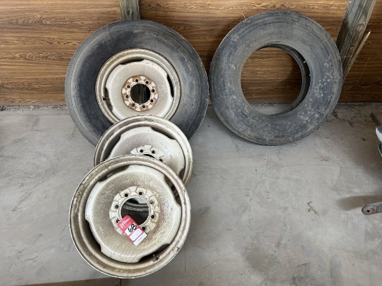 MICHELIN 11R22.5 TIRES (2) AND 22.5'' 8-BOLT RIMS (3)