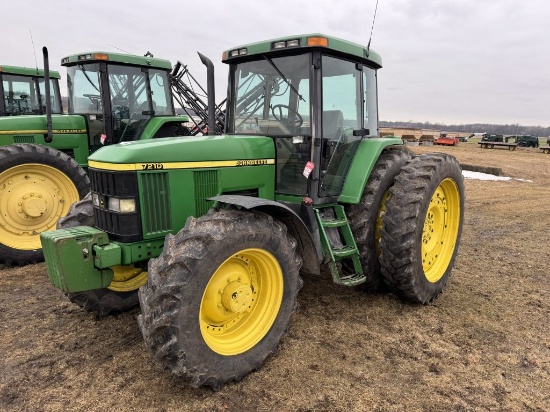 JOHN DEERE 7210 TRACTOR, CAB, 4WD, 3PT W/QUICK HITCH, 540 PTO, 3 REMOTES, 14.9R46 REAR DUALS, 14.9R3