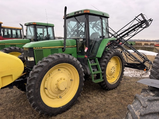 JOHN DEERE 7400 TRACTOR, CAB, 4 WD, 3PT W/QUICK HITCH, 540 PTO, 2 REMOTES, 14.9R46 REAR TIRES, 320-9
