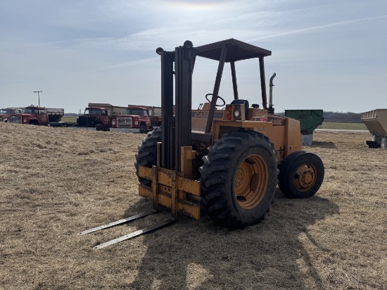 CASE 580E ROUGH TERRAIN FORKLIFT, 4X4, DIESEL OROPS, 3030 HOURS SHOWING