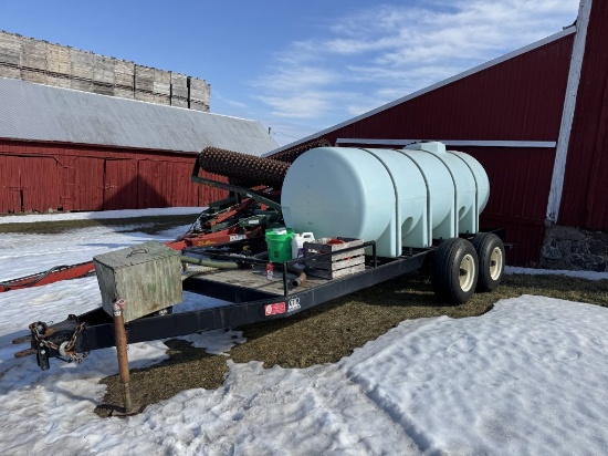 1000-GALLON NURSE TANK, TANDEM AXLE TRAILER, WITH HOSES, 5.5-HP BRIGGS & ST