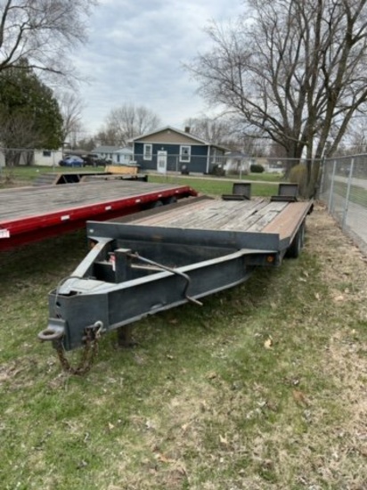 1987 GENERAL 3X EQUIPMENT TRAILER, 101'' X 17' WITH 4' BEAVER TAIL, ELECTRIC BRAKES, FOLD DOWN RAMPS