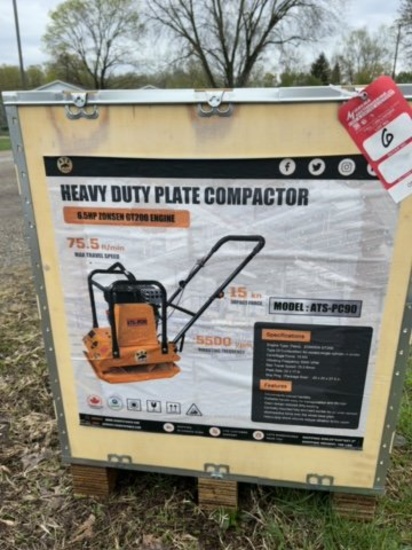 NEW ATS HEAVY DUTY PLATE COMPACTOR, MODEL PC90, 6.5HP ZONSEN GT200 ENGINE, 22'' X 17'', 5500 VPM VIB