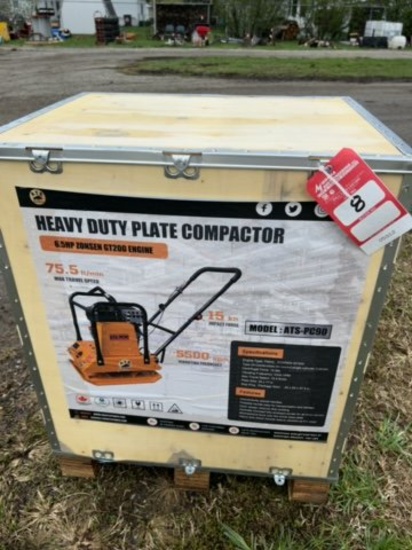 NEW ATS HEAVY DUTY PLATE COMPACTOR, MODEL PC90, 6.5HP ZONSEN GT200 ENGINE, 22'' X 17'', 5500 VPM VIB