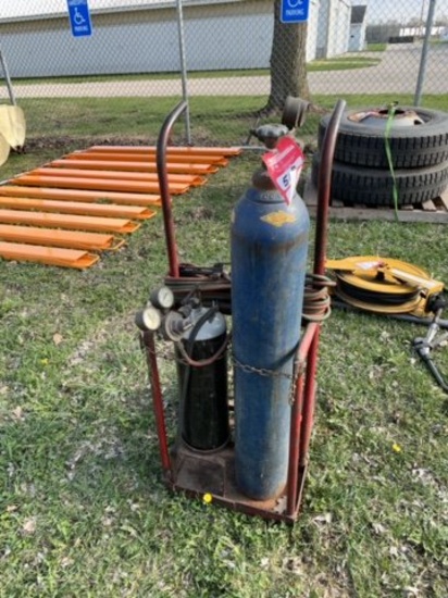 TORCH SET WITH HOSE, TORCHES, GAUGES & CART