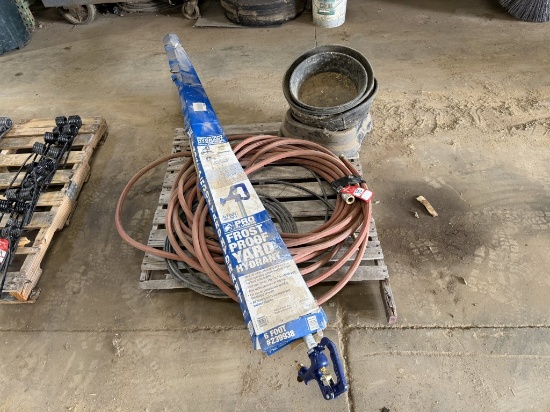 Farm hydrant, garden hose and feeder pails