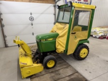 1992 John Deere 318 Compact Tractor w/ Snowblower, Mower Deck & Cab