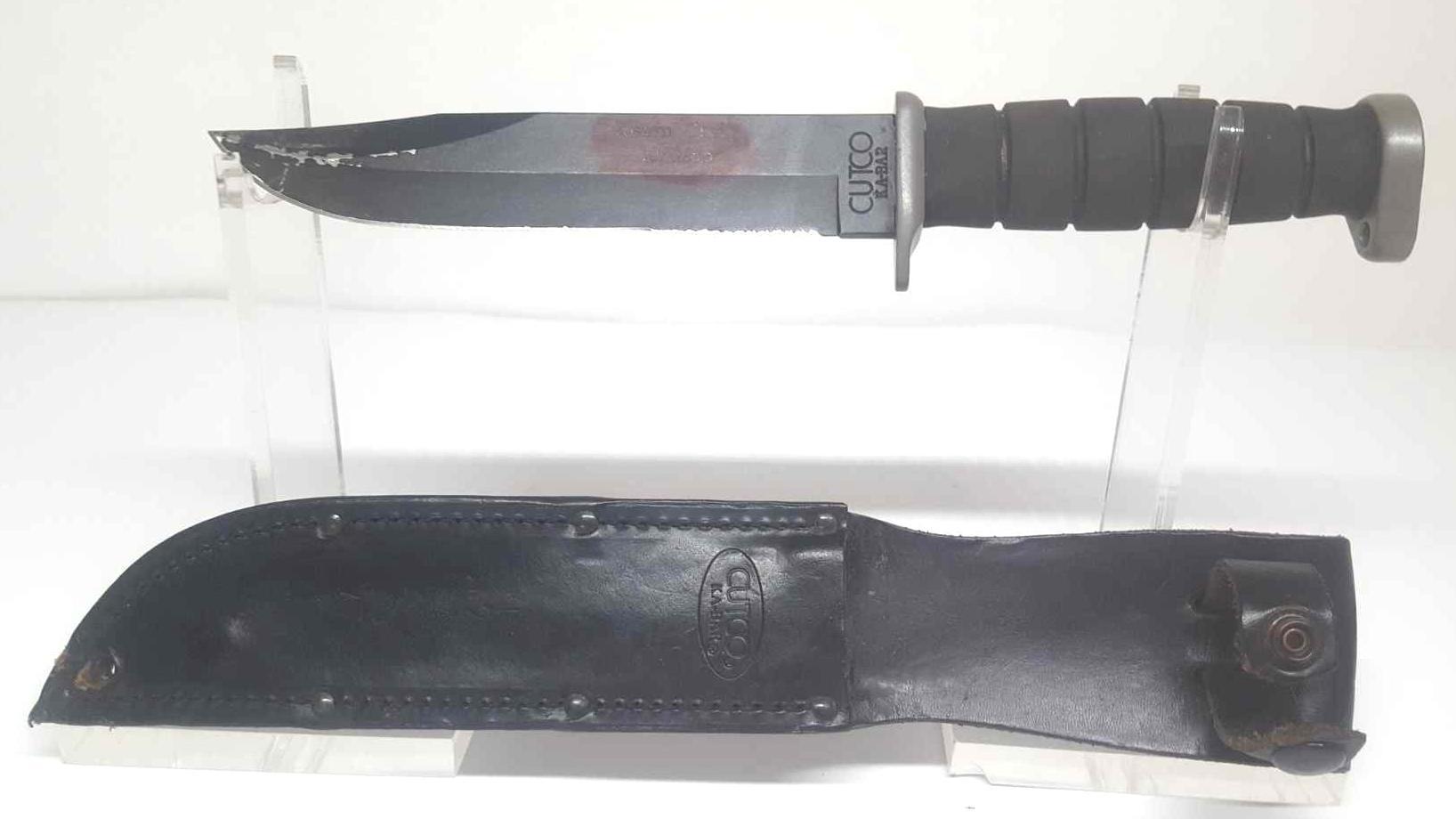 Vintage KABAR Fishing Knife Fixed Blade 1950s Used + Leather Sheath