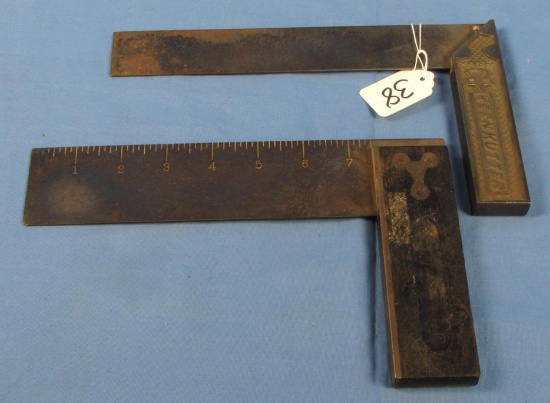 2 Tri-squares; 8”; Cast Iron Hndl. & Rosewood.; Keen Kutter