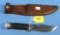 Hunting Knife; Case In Sheath W/case Button; Written On Sheath