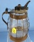 Early Glass Kerosene Container W/pour Spout; Bailed; Heavily Embossed Glass; Wire & Metal Frame; Ve