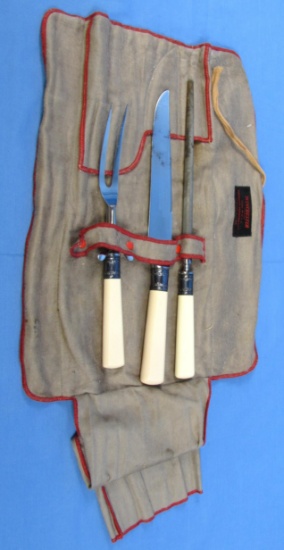 Carving Set; 3 Pc. Winchester W/silver Ferrules; Celluloid Hndls. In Cloth Roll; W/winchester Tag.