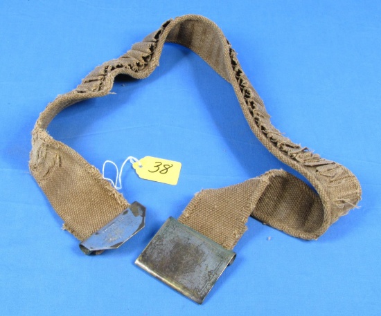 Canvas Ammo Belt; Winchester; Pat. Feb. 15; 1881 W/engraved Bear On Buckle