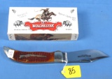Folding Knife; 19108 1/4 ; Jigging; Bone; Winchester Buffalo Head Series W/rifle In Orig. Box