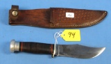 Hunting Knife; Case In Sheath W/case Button; Written On Sheath