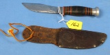 Hunting Knife W/sheath; Cattaraugus; Tooled & Mrkd Sheath W/indian Chieftain