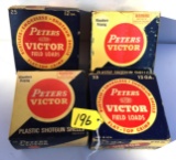 4 Empty Boxes; 2-peters Victor Smokeless Shotgun Shells; 2 3/4 & 2 Peters Victor Plastic Shotgun Sh