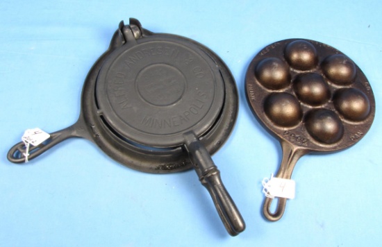 2 Items: #33 Munk Pan; Pn 2992; Western Importing & Wafer Iron; #8 Alfred Andresen Pn 2424; Kornu K