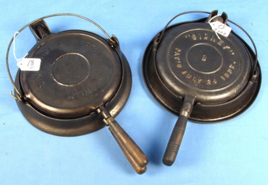 2 Waffle Irons: “sidney” #8; Raised Letters & Sidney Hollowware Co. #8 (some Pitting)