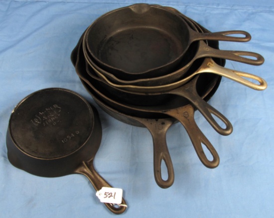 7 Skillets; Wagner Ware; 1054; 1055; 1056; 1057(2); 1053; 1060