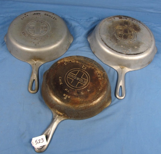 3 Nickeled Skillets; Griswold Epu; Ll; Smooth; #6;7;8 Pn 699; 701; 704