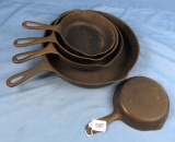 5 Skillets; Wagnerware; Smooth; #3;4; 5; 6 & 10 (1053; 1054; 1055; 1056; 1060)