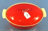 No. 95 Oval Casserole; Lidded; Griswold Logo; Flamingo Red; Very Good