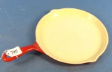 No. 107 Skillet Griddle; Griswold Logo; Slant; Flamingo Red; Some Wear On Bottom