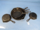 #3, 4, 5, 8(2), 9 Skillets, Griswold, EPU, SL, groove hndl