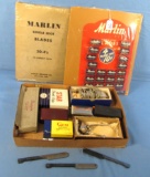 Box Lot: Marlin Single Edge Razor Blades Counter Display W/orig. Shipping Box; Safety Razors & Misc