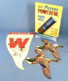 Adv. Signs Winchester Sold Here; Die-cuts (2 Ducks In Flight); Paper Pennant W/ Flying Duck (winch