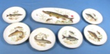 6 Porcelain Game Fish Plates & 1 Fish Platter; Naman-israel Mfg.