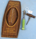 Thermometer; Early Plastic Wood (thin) & Winchester Trademark Usa Corkscrew (good); Winchester Trad