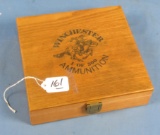 Wooden Box W/ Poker Chips & Dice & 2 Decks Of Winchester Cards