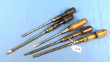 5 Long Screwdrivers; Brass Ferrules; Wood Hdnls.; Winchester