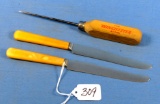 2 Knives; Celluloid Hndls & Ice Pick; The Winchester Store Wood Hndl; Winchester