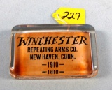 Glass Paperweight; Rectangular; Winchester Repeating Arms; New Haven Conn -1910-