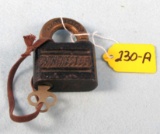 Padlock;(square) Winchester (cast Into Body And On Brass Hasp) W/key