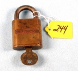Padlock; Winchester; Brass; W/key; Wincheter W/red Background On Body; Made In Usa; Plain Back