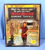 Winchester 11 1/4in X 14in Advertising Card. Dbl. Sided. 1) Man & Woman Fly Fishing W/winch. Gear 2