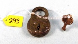 Winchester Steel Padlock. Six Lever (arnall #18); Brass Plated; Orig. Key