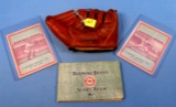 Shapleigh Lot: Diamond Brand Baseball Glove; G4565b; Del Ennus Trademark ; Diamond Brand Score Card