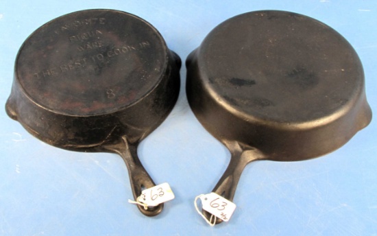2 Skillets: Favorite Piqua Ware The Best To Cook In; #8 & The Housewares Department Limited; T Eato