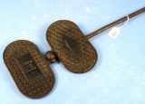 Unusual Long Handled Wafer Iron; With 2 Penn Dutch Figures In Center Of Other Geometric Designs (w