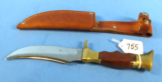 Hunting Knife W/sheath; Cisen Knife Co. Soligen Germany; Heavy Weighted Hndl.; W/brass Butt & Knife
